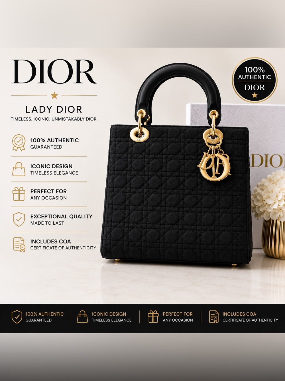 Dior by Lady Dior Cannage Bag with COA